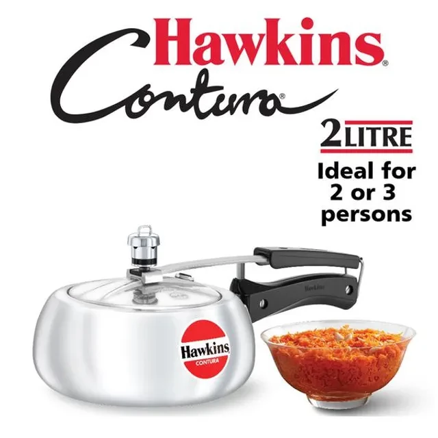 Hawkins Contura Aluminium Inner Lid Pressure Cooker - With Handle, Silver, HC20, 2 l-2.webp